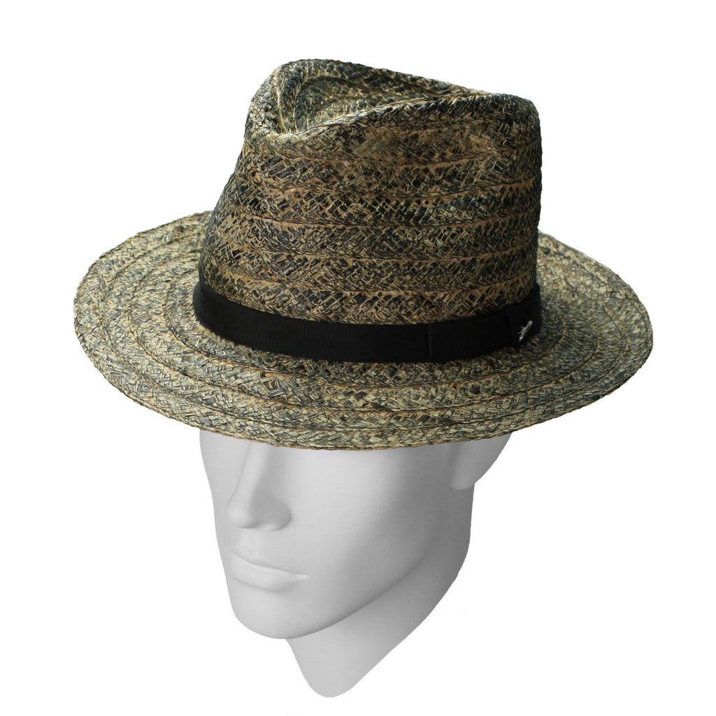 Baltic ink-rubbed straw fedora - Robust, relaxed styling and distinctive ‘ink-rubbed’ art finish. This unique hat is trimmed with a black band and Boylan Headwear badge.
